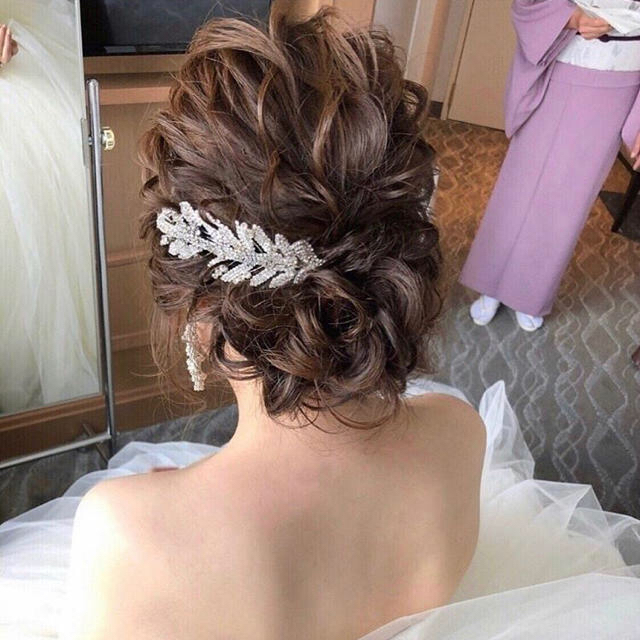 ブライダル リーフ ビジュー ボンネ ヘッドドレス レディースのヘアアクセサリー(ヘアピン)の商品写真