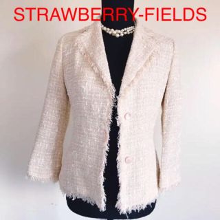 ストロベリーフィールズ(STRAWBERRY-FIELDS)のストロベリーフィールズ ツイードジャケット ピンク(テーラードジャケット)