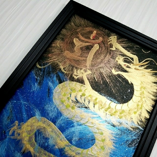 風水開運絵画＊合格　満願祈願　光掴昇龍～虹鱗金龍～金運　就職発展成長　青色彩療法