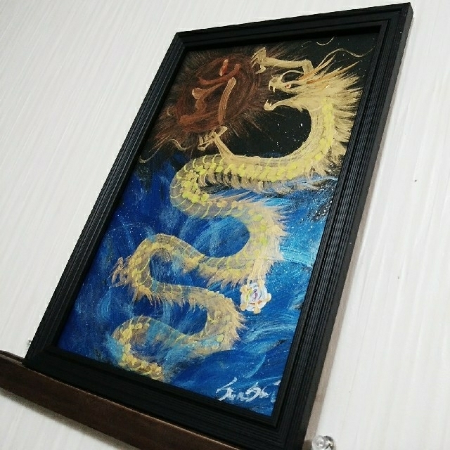 風水開運絵画＊合格　満願祈願　光掴昇龍～虹鱗金龍～金運　就職発展成長　青色彩療法