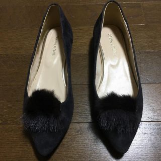 オデットエオディール(Odette e Odile)の【美品】Odette e Odile スウェード ファー付き24.5cm グレー(ハイヒール/パンプス)