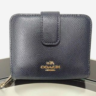 コーチ(COACH)の送料無料 コーチ COACH レザー シグネチャー 二つ折り 財布 ♡ 美品 紺(財布)