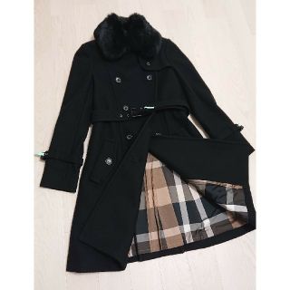 バーバリーブルーレーベル(BURBERRY BLUE LABEL)の【極美品】ブルーレーベル ラビットファー襟 コート(ロングコート)