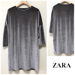 ザラ(ZARA)のザラ　▷ ベロアワンピース　メタリック　シルバー重ね着(ミニワンピース)