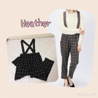 ヘザー(heather)のチェック サス付タックパンツ ヘザー(サロペット/オーバーオール)