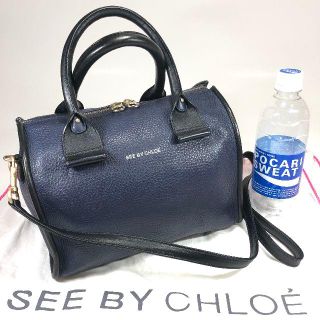 シーバイクロエ(SEE BY CHLOE)の【美品】シーバイクロエ レザー 2wayバッグ ダークネイビー 保存袋付(ショルダーバッグ)