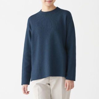 ムジルシリョウヒン(MUJI (無印良品))のダブルフェイスクルーネックセーター　婦人Ｍ・スモーキーブルー(ニット/セーター)