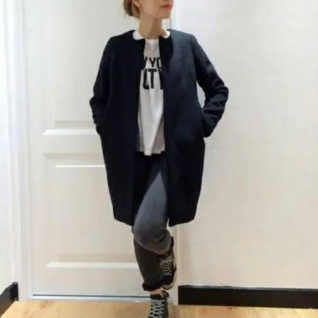 Deuxieme Classe ドゥージーエムクラス ノーカラーコート ネイビー Deuxieme Classe ドゥージーエムクラス ノーカラーコート ネイビー