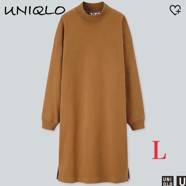 UNIQLO(ユニクロ)の新品　UNIQLO レディース　モックネックTワンピース　ブラウン　L レディースのワンピース(ひざ丈ワンピース)の商品写真