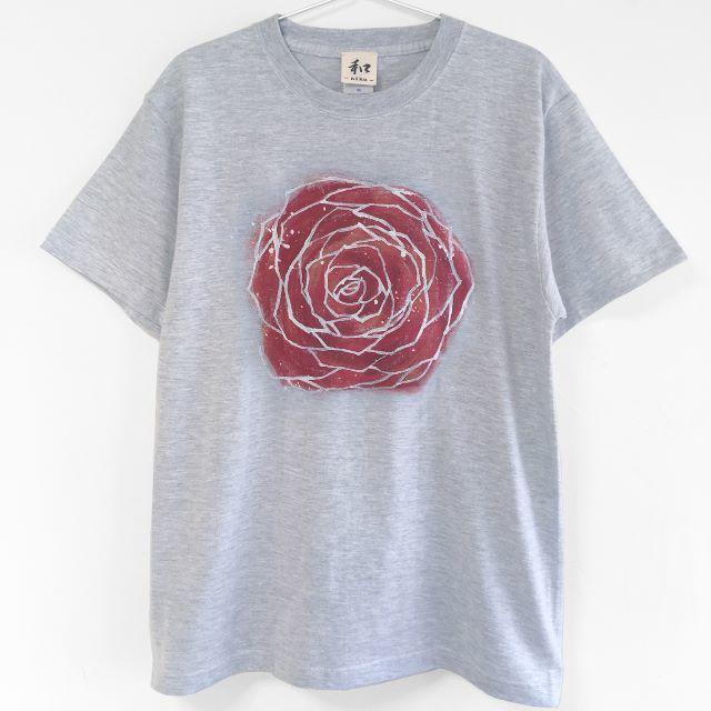 メンズバラの花柄TシャツXLサイズ 手描きで描いた薔薇の花柄Tシャツ ローズ