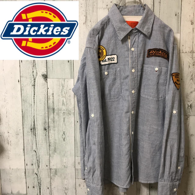 Dickies(ディッキーズ)の美品！ ディッキーズ 長袖 ストライプシャツ ワッペン付 メンズのトップス(シャツ)の商品写真