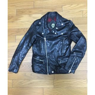 ヒステリックグラマー(HYSTERIC GLAMOUR)の中古ヒステリックグラマー黒ライダースジャケット赤レザー羊皮フリー　ラムレザー(ライダースジャケット)