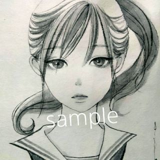 墨絵 和紙 和墨 ポニーテールとセーラー服少女(絵画/タペストリー)