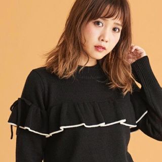 マジェスティックレゴン(MAJESTIC LEGON)のフリルギャザーサイドリボンニット＆リボンチョーカー(ニット/セーター)