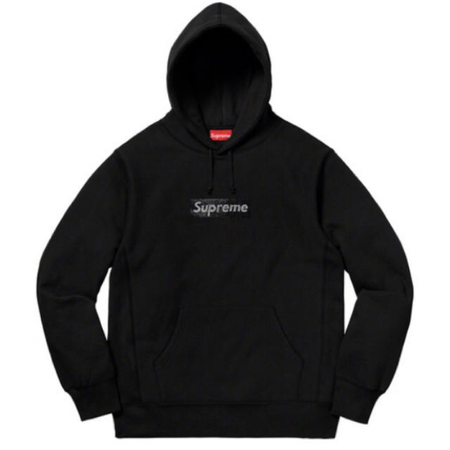 Supreme(シュプリーム)の値下げSupreme Swarovski Box Logo Hooded 黒 L メンズのトップス(パーカー)の商品写真