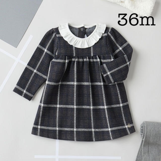 PETIT BATEAU(プチバトー)の新品未使用 プチバトー 36m グレーチェックワンピース キッズ/ベビー/マタニティのベビー服(~85cm)(ワンピース)の商品写真