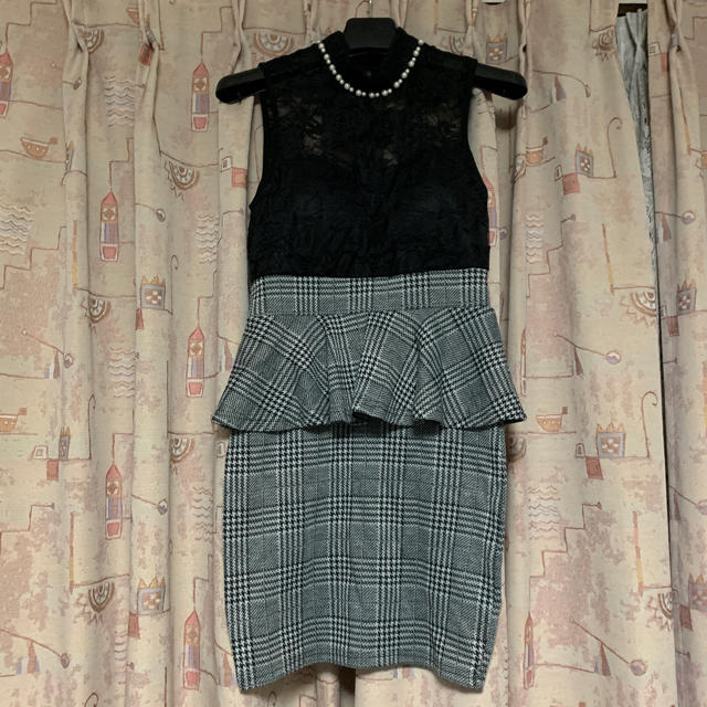 チェックペプラム ミニワンピ レディースのフォーマル/ドレス(ミニドレス)の商品写真