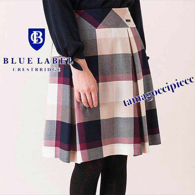 BURBERRY BLUE LABEL(バーバリーブルーレーベル)のワイン紺系クレストタックフレアースカート＊ブルーレーベルクレストブリッジ レディースのスカート(ひざ丈スカート)の商品写真