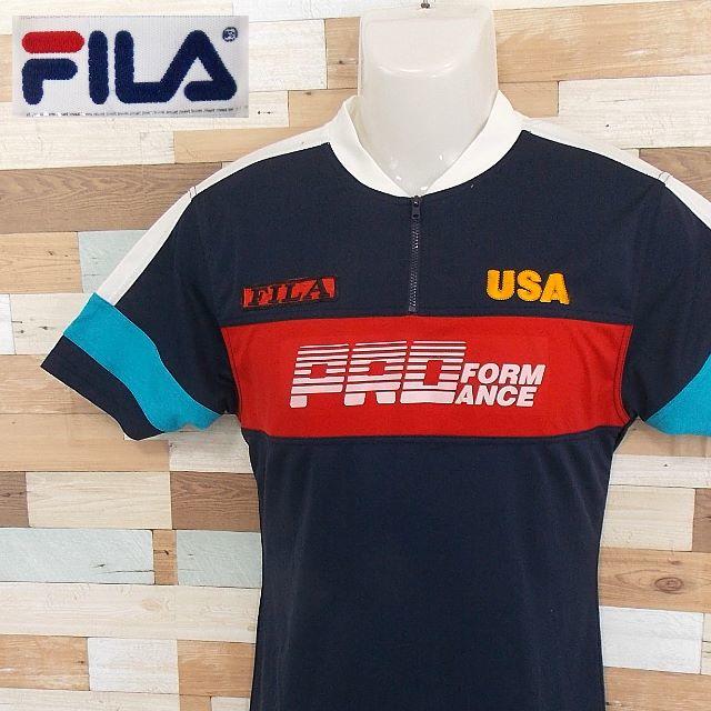 FILA(フィラ)の【FILA】 美品 フィラ デザイン半袖シャツ ポリステル100% サイズL メンズのトップス(Tシャツ/カットソー(半袖/袖なし))の商品写真