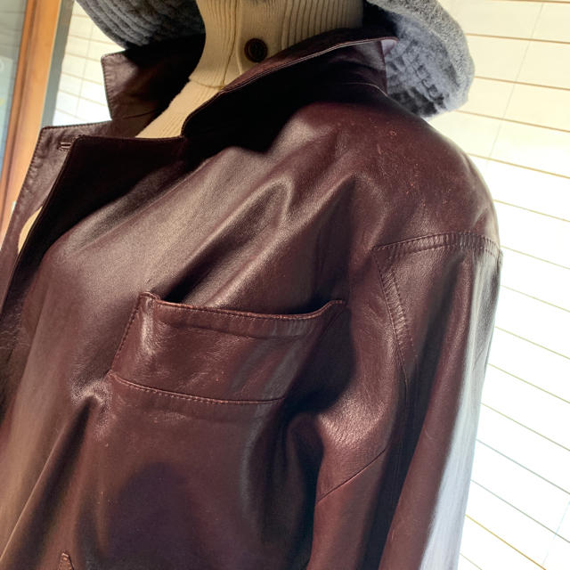 ワインレッドのイタリア製本革ジャケットコート