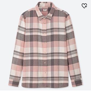 ユニクロ(UNIQLO)のUNIQLO♡フランネルチェックシャツ（長袖）ピンクM(シャツ/ブラウス(長袖/七分))