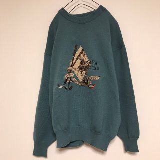 ヤマハ(ヤマハ)の90s YAMAHA セーター 刺繍 ゴルフ くすみブルー ウール 日本製(ニット/セーター)