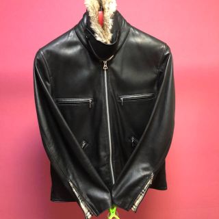 バーバリーブラックレーベル ライダース ラビットファー 羊革