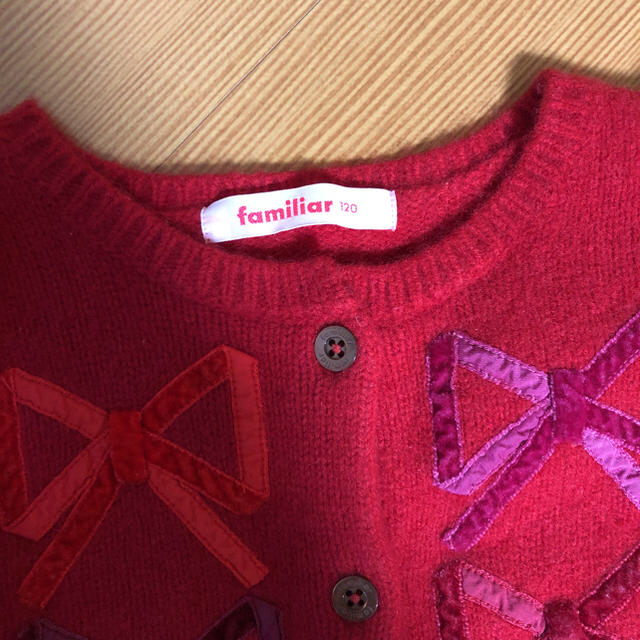 familiar(ファミリア)のfamiliar☆リボン柄カーディガン　120 キッズ/ベビー/マタニティのキッズ服女の子用(90cm~)(カーディガン)の商品写真