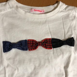 ファミリア(familiar)のfamiliar☆定番チェックリボン柄Tシャツ　　130(Tシャツ/カットソー)