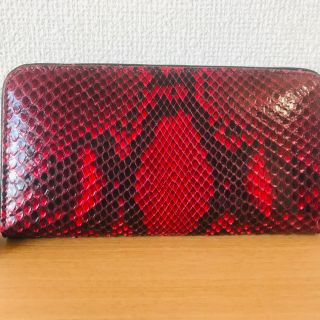 極上パイソン レッド 長財布 ラウンドファスナー ウォレット 財布　本物(財布)