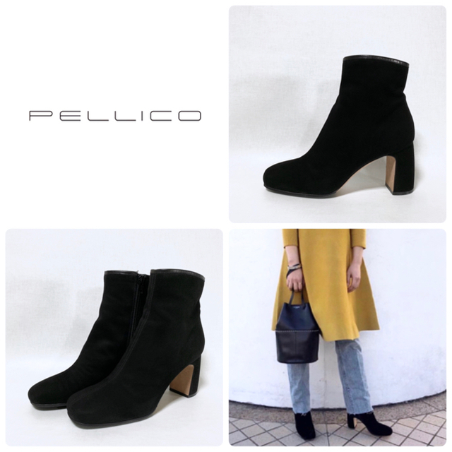 PELLICO(ペリーコ)の■定7.5万 PELLICO ショートブーツ 38 24.5 スクエアトゥ 黒 レディースの靴/シューズ(ブーツ)の商品写真