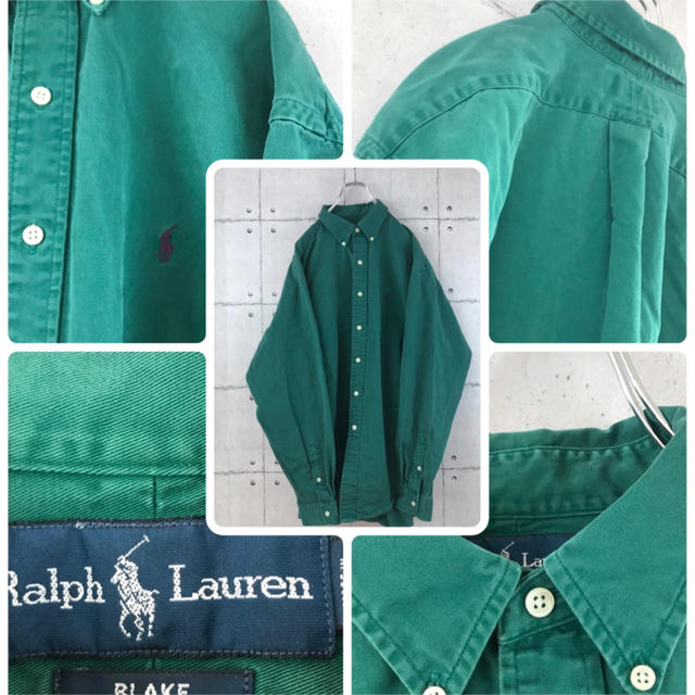 Ralph Lauren(ラルフローレン)の古着 90s ラルフローレン 服 刺繍ロゴ BDシャツ 緑 ビッグシルエット メンズのトップス(シャツ)の商品写真