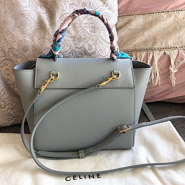 ☆CELINE セリーヌ ベルトバッグ ナノ ライトグレー 旧ロゴ 正規品