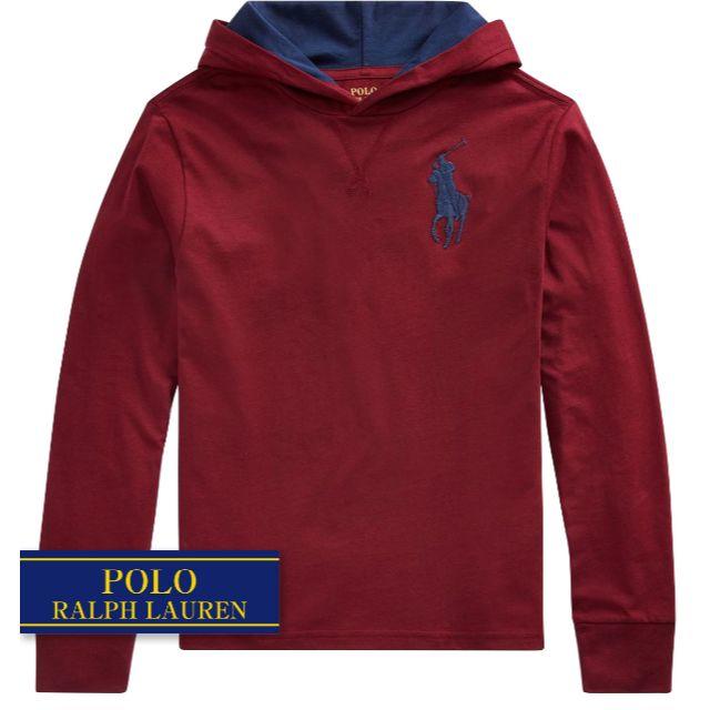 Ralph Lauren(ラルフローレン)の☆新品☆170 ラルフローレン ジャージーフードＴシャツ ワインレッド 7645 キッズ/ベビー/マタニティのキッズ服男の子用(90cm~)(Tシャツ/カットソー)の商品写真