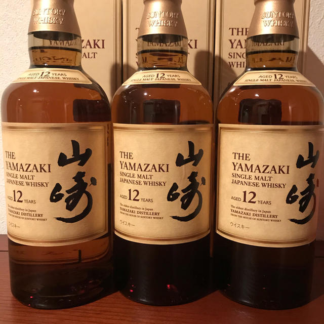 サントリー(サントリー)の希少　サントリー山崎12年3本　化粧箱付 食品/飲料/酒の酒(ウイスキー)の商品写真