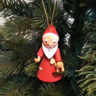 難あり クリスマスツリーオーナメント 木製 サンタクロースと枝 ドイツ工芸品