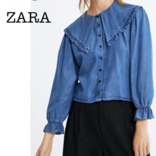 ZARA セーラー襟デニムシャツ 羽織り フリル ゆったり ぽわん袖