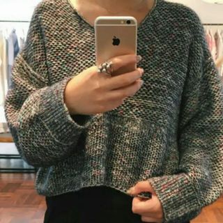 グリード(GREED)のGREED tweed knit long vneck ネイビー ロングタイプ(ニット/セーター)