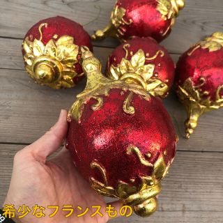 【フランス購入】シックなクリスマスオーナメント✴︎大レッド 5個セット (A)(その他)