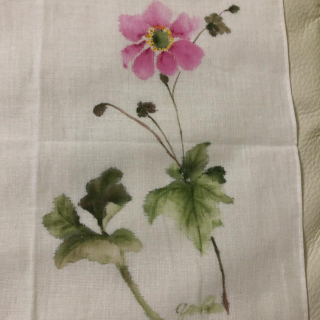 ハンドメイド  綿　手描き布　秋明菊 ハンドメイドのハンドメイド その他(その他)の商品写真