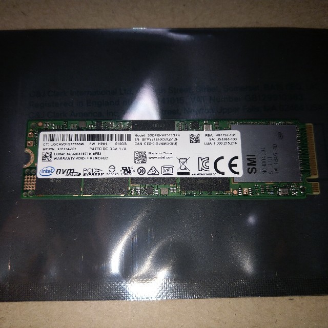 Intel SSD 512GB M.2 NVME 　動作品