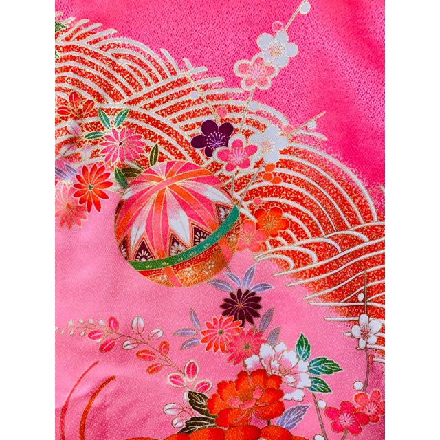 三越   七五三 7歳女の子用高級着物フルセット ピンク系 蝶々牡丹梅菊