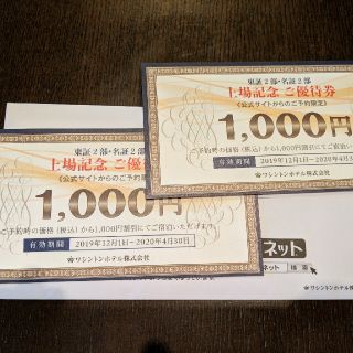 ワシントンホテル　割引券　2000円分(宿泊券)