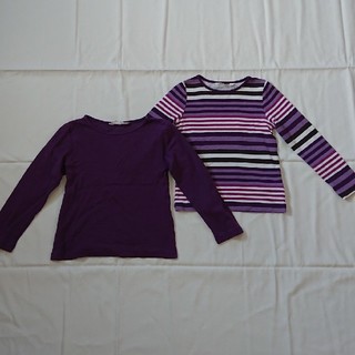 エイチアンドエム(H&M)のH&M長袖Tシャツ二枚セット男女兼用ボーダー紫(Tシャツ/カットソー)