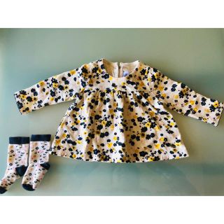 プチバトー(PETIT BATEAU)のプチバトーイエローフラワー柄　トップス&靴下(シャツ/カットソー)