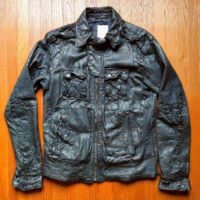 DIESEL(ディーゼル)のDIESEL ブラック レザー シングル ライダースジャケット メンズのジャケット/アウター(レザージャケット)の商品写真