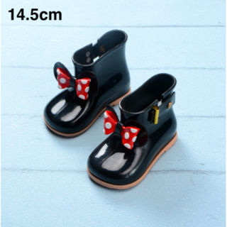 【新品】レインブーツ リボン ブラック(14.5cm)(長靴/レインシューズ)