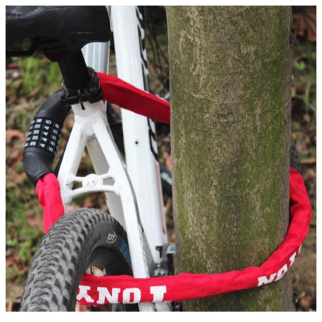 バイク チェーンロック ダイヤルロック 自転車チェーン レッド 盗難防止 鍵 赤 スポーツ/アウトドアの自転車(その他)の商品写真