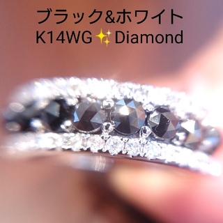 K14WG ブラック&ホワイト ダイヤモンド リング 12号(リング(指輪))