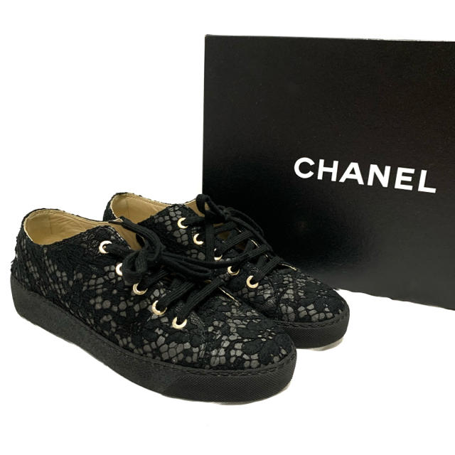 美品★CHANEL シャネル ロゴ カメリアレース スニーカー 36 23cm